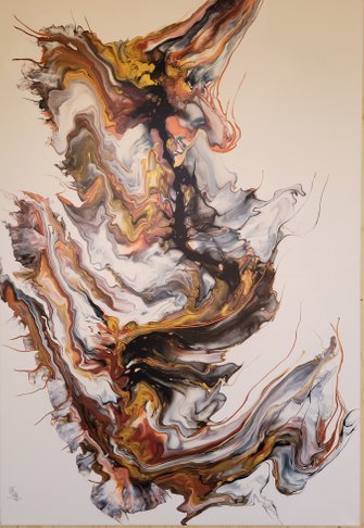 A. Witch. kunst galleri, abstrakt, akryl, stort, metallisk, jordfarver, efterårsfarver, slagelse