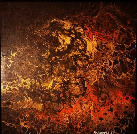 Abstrakt kunst lava. akryl på lærred, https://stovletkatrineshus.dk/ pouring, hældekunst
